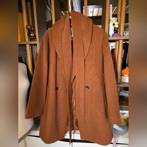 Avec Les Filles Rust Brown Double-Breasted Wrap Tie Waist Wool Blend Coat NWT S